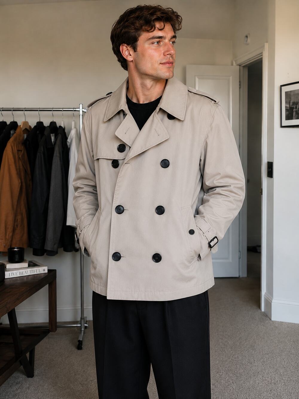 Burberry Men's Westbridge Short Trench Coat Cotton Gabardine (Size M)